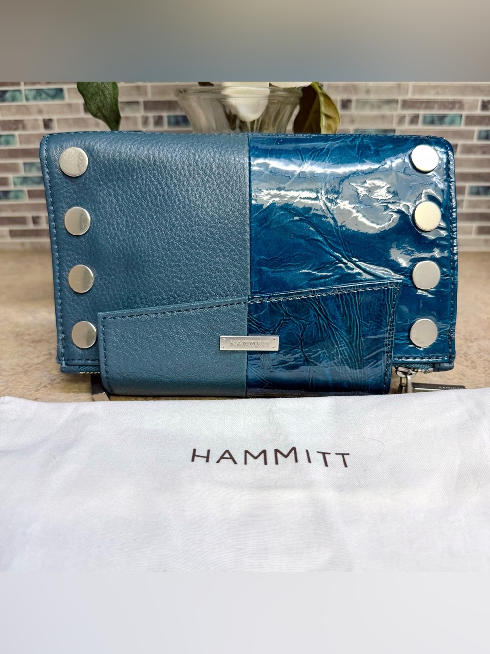 Hammitt Levy Dipped Teal crossbody clutch purse